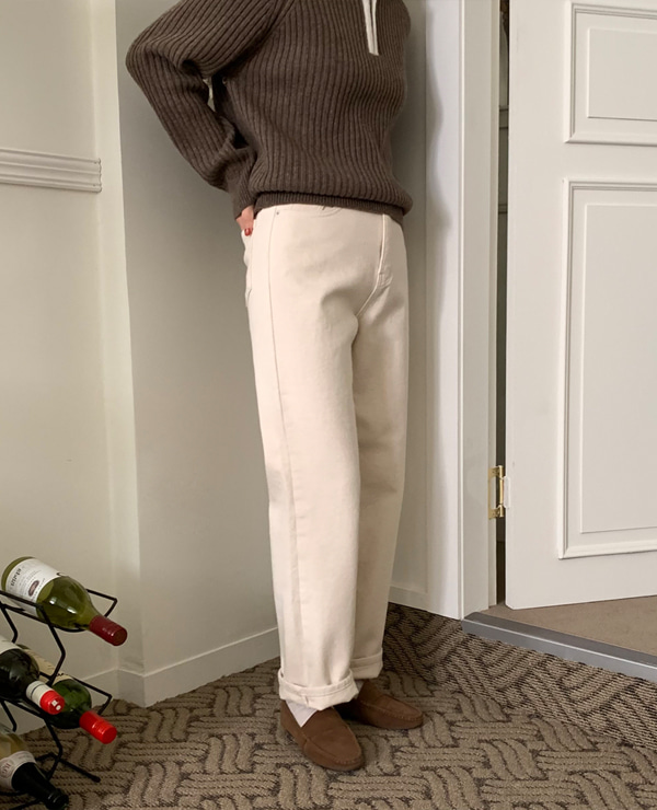 실린더 기모 pants (크림/브라운)