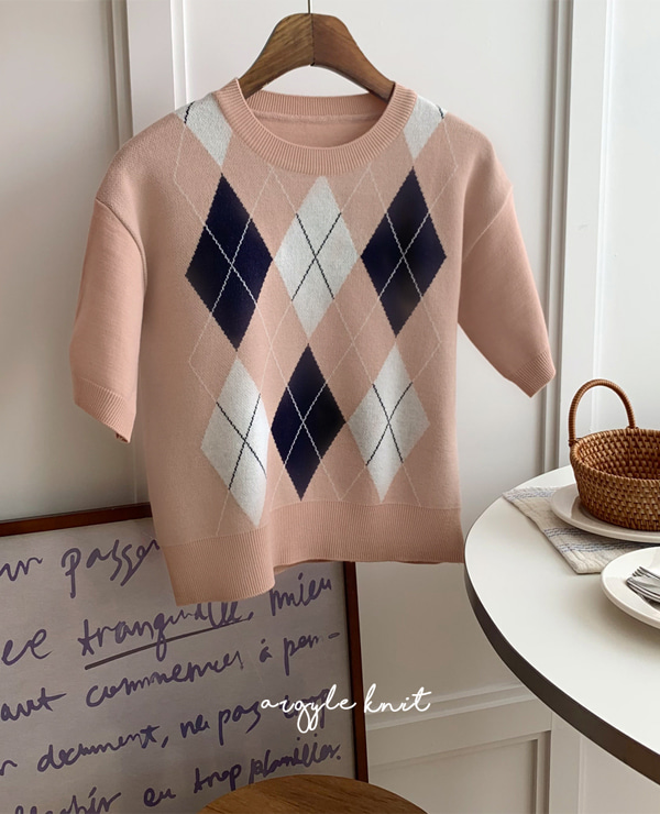 몽펠 아가일 knit (크림/베이지/핑크)