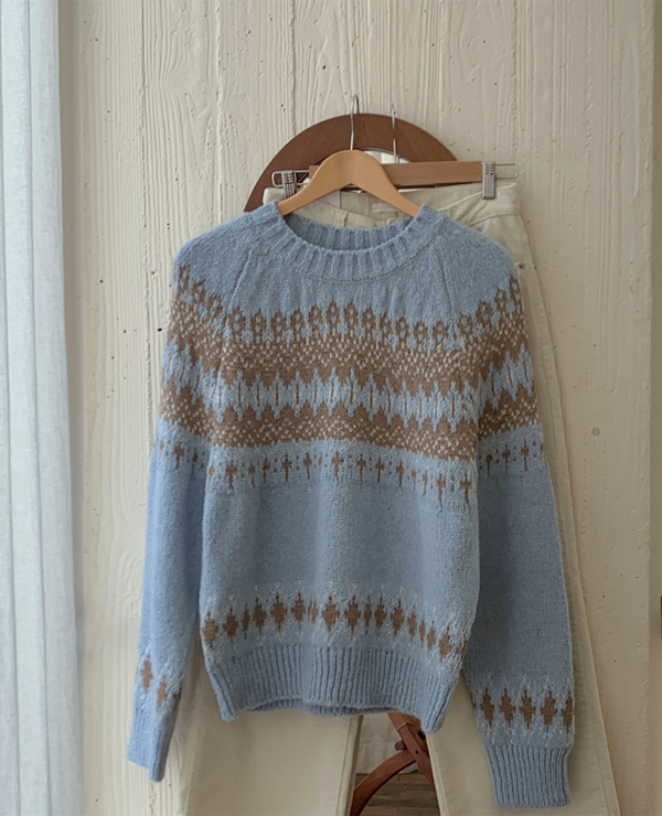 브리튼 자카드 knit (크림베이지/파스텔블루)