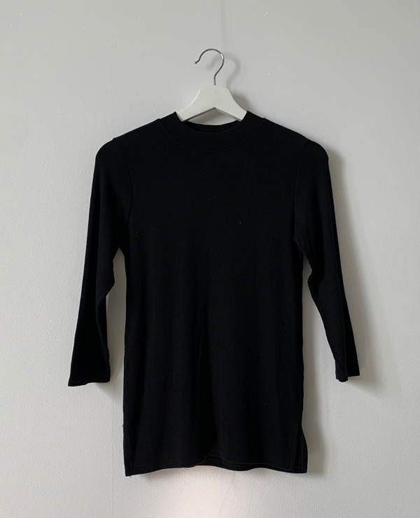 339. 프리마켓 - 하프넥 골지 7부 티셔츠 (블랙)